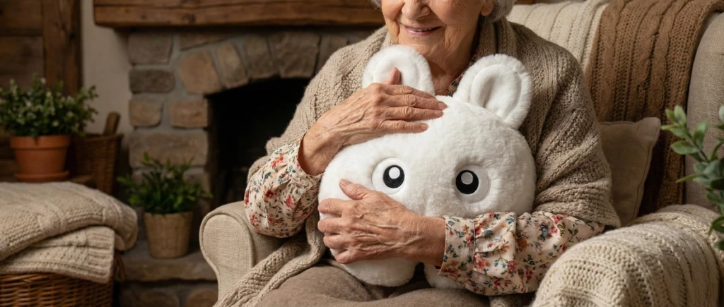peluche toudoux cajolé par une mamie
